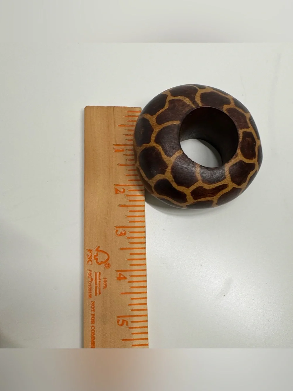 Vintage Hand Carved Mahogany Animal Print Wooden Napkin Rings- Set Of 5